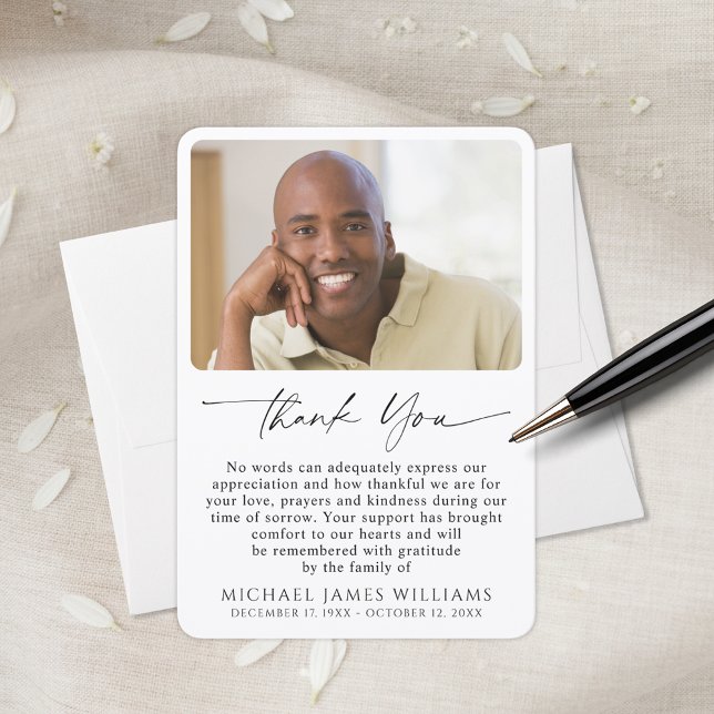 Simple Funeral Photo Sympathy Thank You Card (Creator Uploaded)