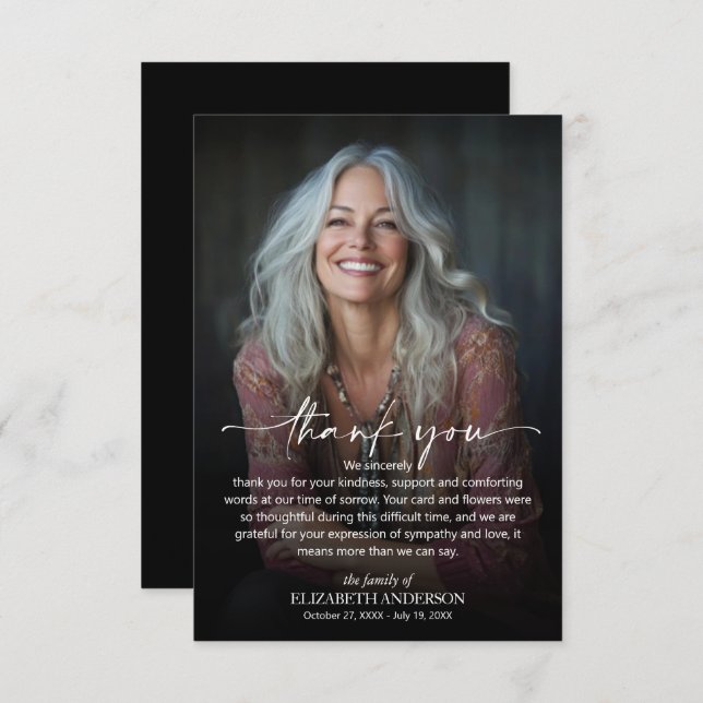 Simple Funeral Photo Thank You Card (Front/Back)