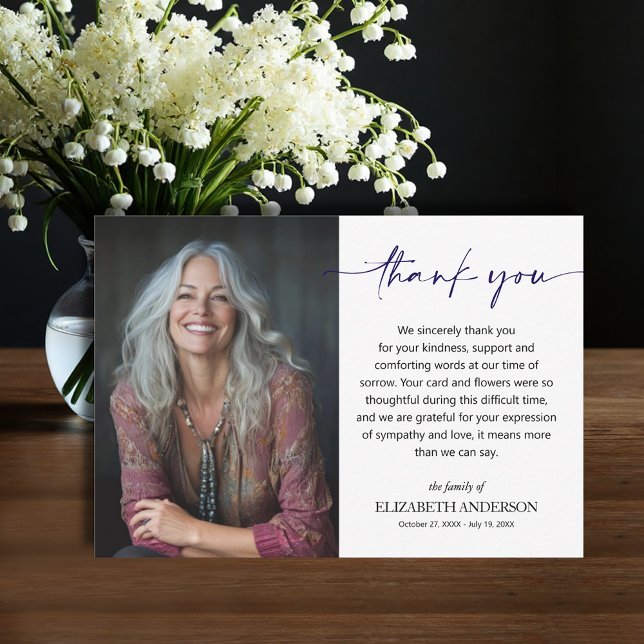 Simple Funeral Photo Thank You Card (Funeral Thank You Card with your message printed over your loved one's photo, default size 3.5" x 5")