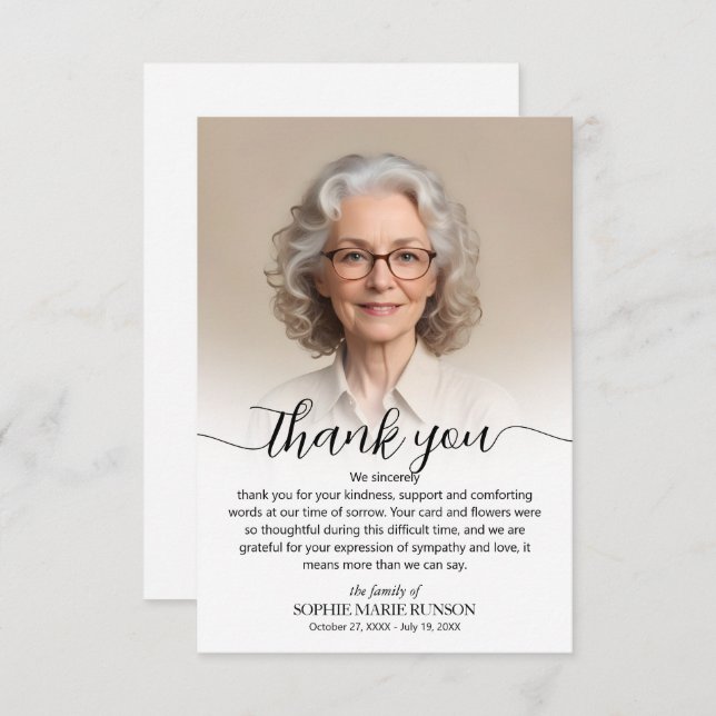 Simple Funeral Photo Thank You Card (Front/Back)