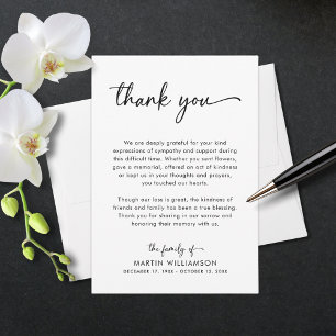 Simple Funeral Script Thank You Card