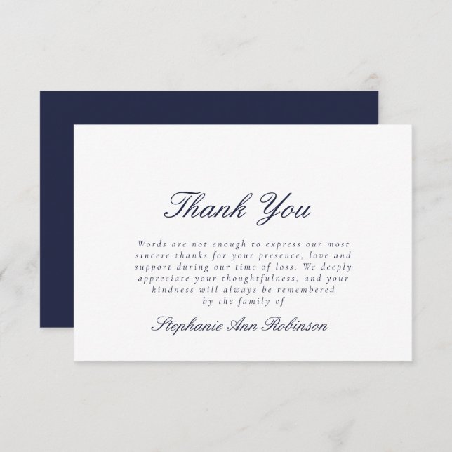 Simple Funeral Sympathy Blue Thank You Note  (Front/Back)