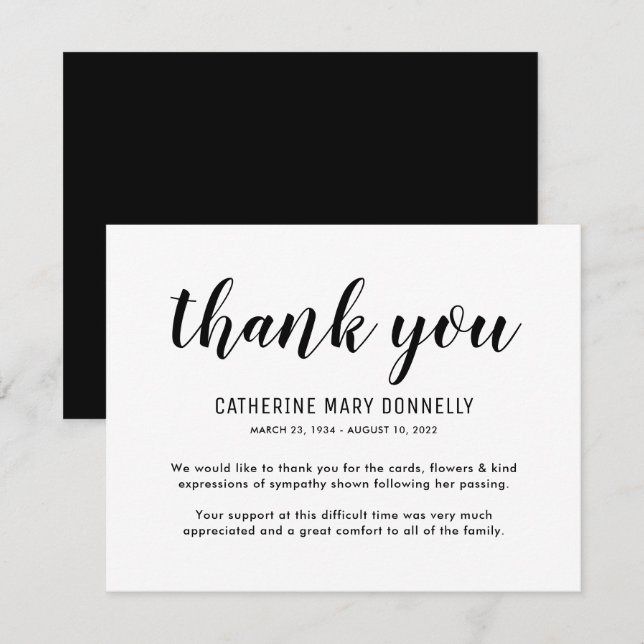 Simple Funeral Thank You Card (Front/Back)