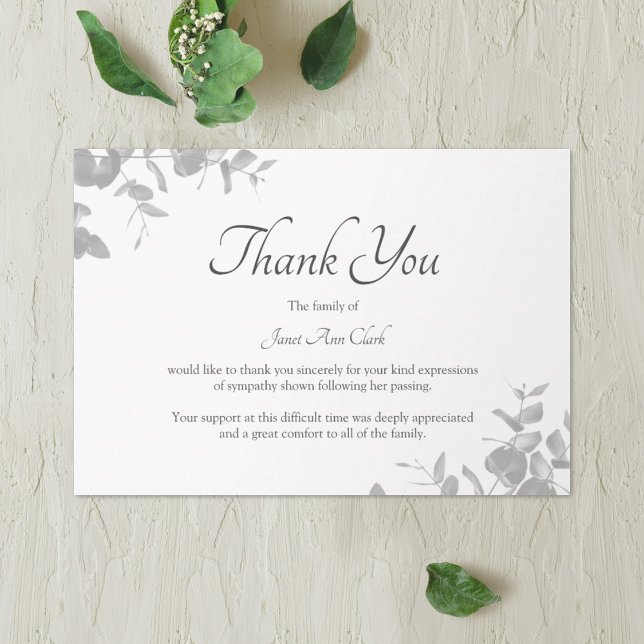 Simple Funeral Thank You Note Card with Leaves (Creator Uploaded)