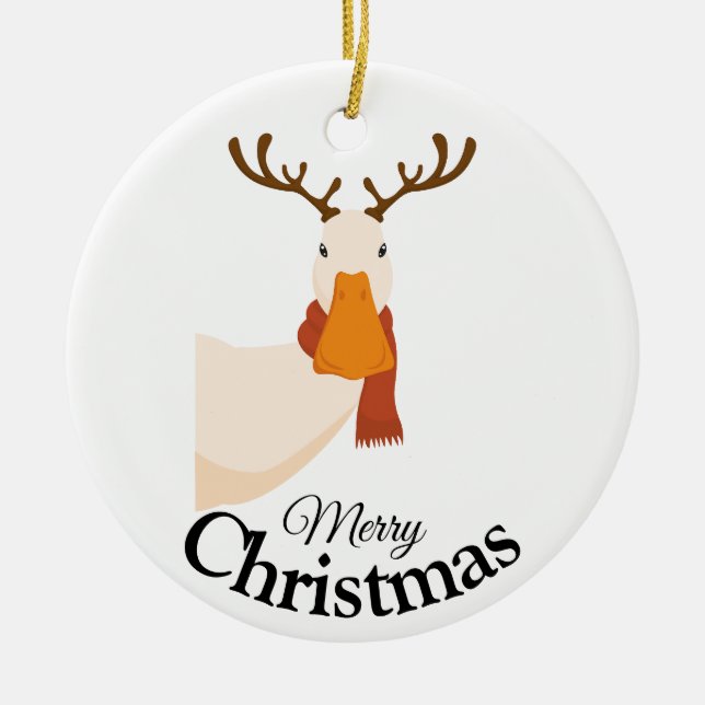 Simple Funny Cartoon Merry Christmas Duck  Ceramic Tree Decoration (Front)
