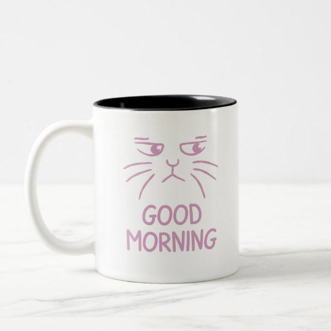 Simple Funny Cat Good Morning Mug (Left)