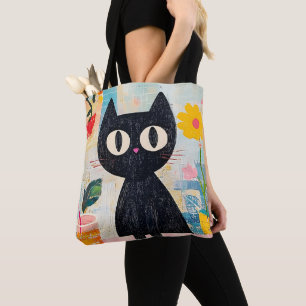 Simple Funny Cute Black Cat Tote Bag