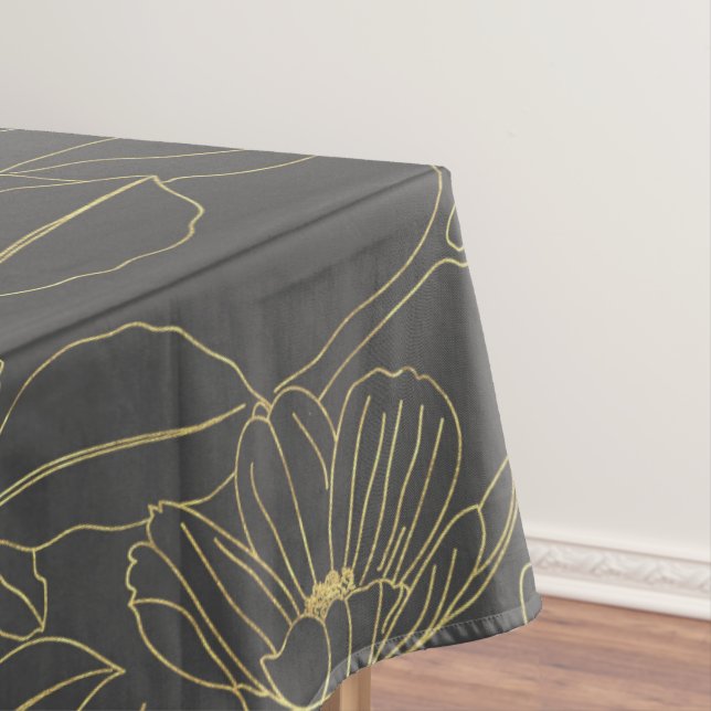 Simple garden flowers gold outlines design tablecloth (In Situ)