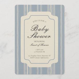 Simple Gender Neutral Geometric Stripe Blue Beige Invitation
