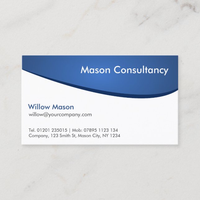 Simple Generic Blue and White Curved Business Card (Front)