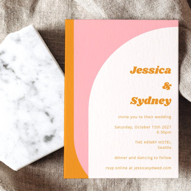 Simple Geometric Arch Pink and Orange Wedding Invitation (Creator Uploaded)