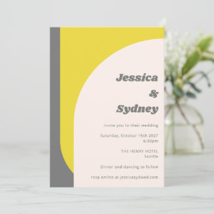Simple Geometric Arch Yellow Grey Wedding Invitation