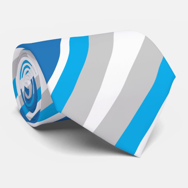 Simple Geometric Blue an Grey Stripes Tie (Rolled)