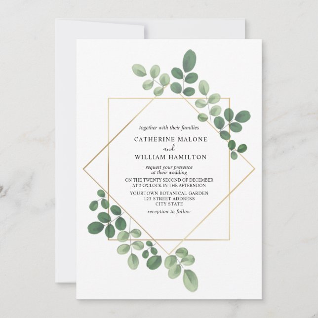 Simple Geometric Botanical Wedding Invitation (Front)