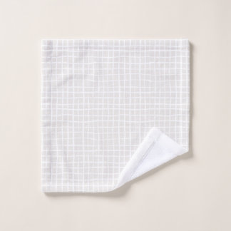 Simple geometric Grid beige white neutral check Bath Towel Set