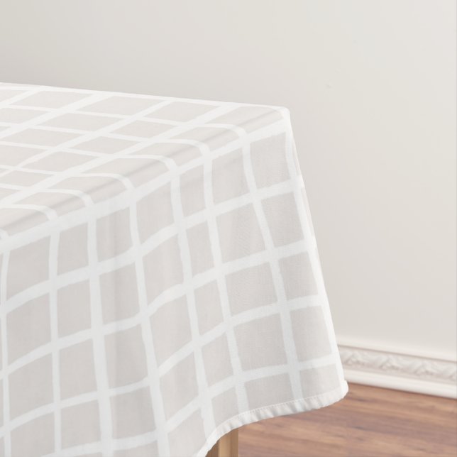 Simple geometric Grid beige white neutral check Tablecloth (In Situ)