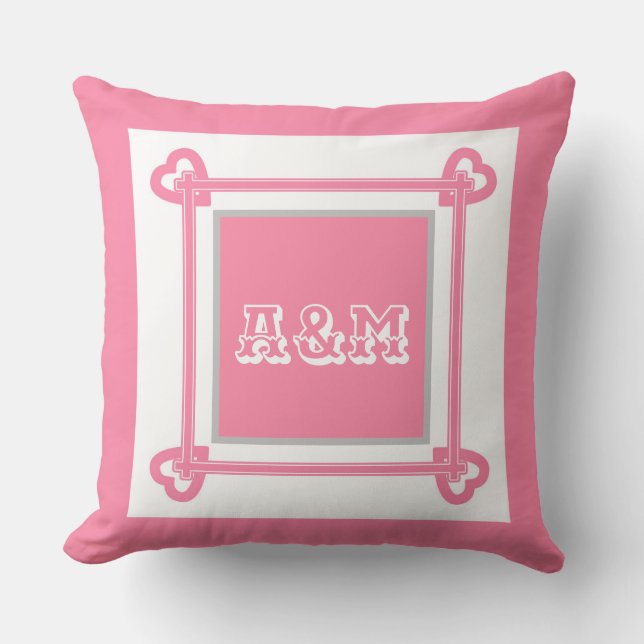 Simple, Geometric, Pattern ,Pink , Grey  Throw Pil Cushion (Front)