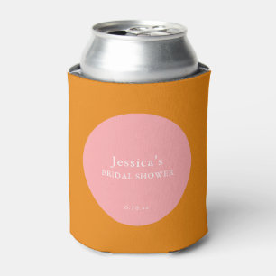 Simple Geometric Pink Orange Custom Bridal Shower Can Cooler