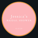 Simple Geometric Pink Orange Custom Bridal Shower  Classic Round Sticker<br><div class="desc">Simple Geometric Pink Orange Custom Bridal Shower Classic Round Sticker</div>