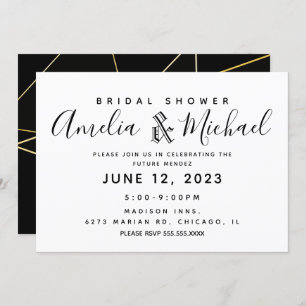 Simple Geometrical Gold and Black Bridal Shower Invitation