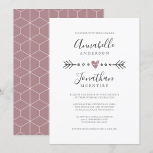 Simple Geometry Heart and Arrow Dusty Rose Wedding Invitation