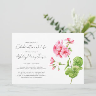 Simple Geranium Celebration of Life Funeral Invitation