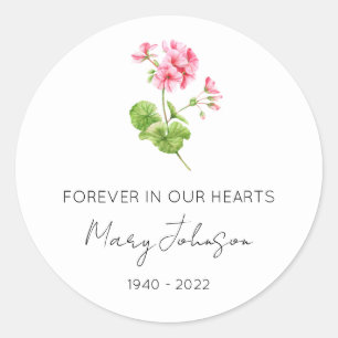Simple Geranium Memorial Classic Round Sticker