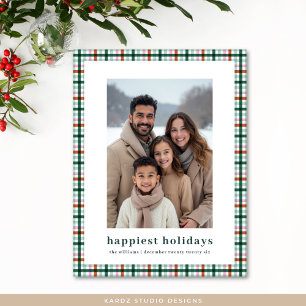 Simple Gingham Photo Happiest Holidays Christmas Holiday Postcard