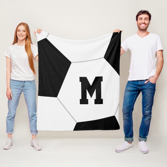 simple GINORMOUS soccer ball monogrammed Fleece Blanket (In Situ)
