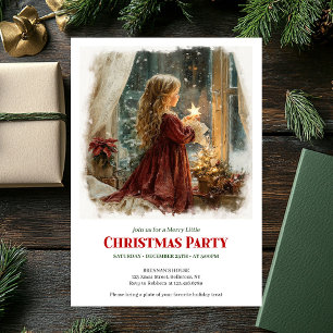 Simple girl awaits Santa editable Christmas invite