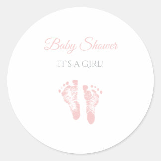 Simple Girl Baby Shower Precious Pink Footprints Classic Round Sticker