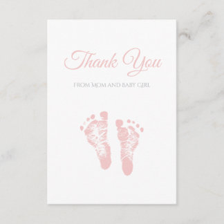 Simple Girl Baby Shower Thank You Pink Footprints Card