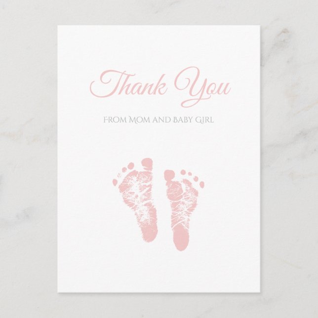 Simple Girl Baby Shower Thank You Pink Footprints Postcard (Front)