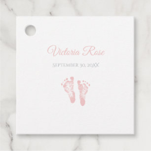 Simple Girl Birth Memento Precious Pink Footprints Favour Tags