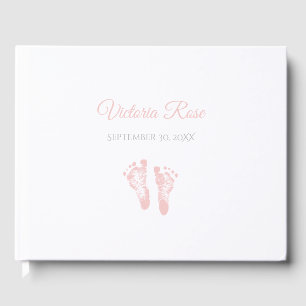 Simple Girl Birth Memento Precious Pink Footprints Guest Book