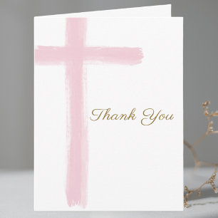 Simple Girl Cross Baptism Folded  Thank You Card