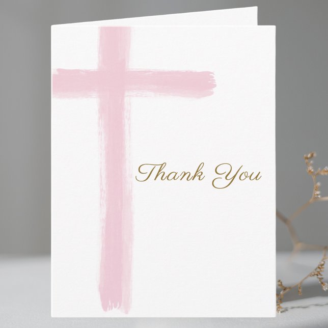 Simple Girl Cross Baptism Folded  Thank You Card (Creator Uploaded)