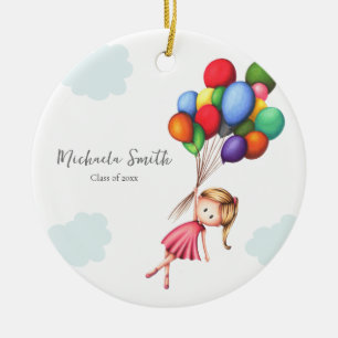 Simple Girl with Balloons Class of Graduation Ceramic Tree Decoration