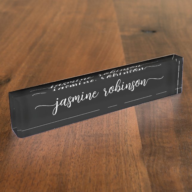 Simple Girly Black Professional Signature Script Nameplate (Side)