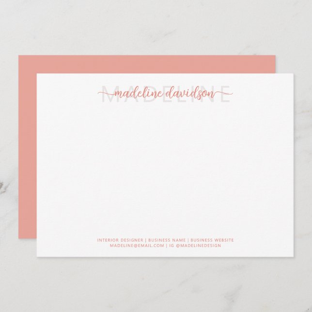 Simple Girly Blushing Peach Name Stationery Card (Front/Back)