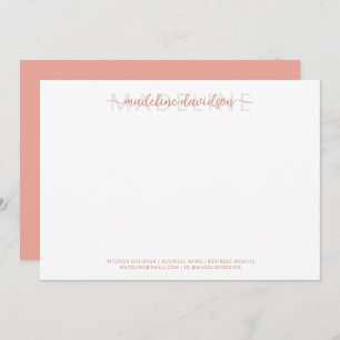 Simple Girly Blushing Peach Name Stationery Card