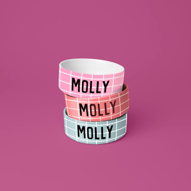 Simple Girly Bright Pink Check Graphic Modern  Bowl (Creator Uploaded)