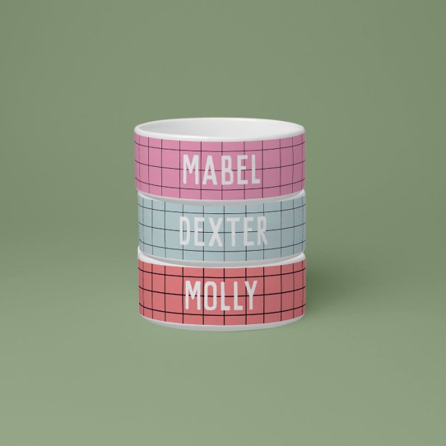 Simple Girly Coral Black Check Graphic Modern  Bowl (Creator Uploaded)