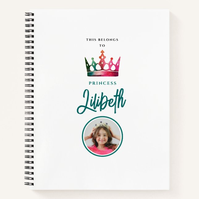 Simple Girly Green Pink Princess Tiara Crown Photo Notebook (Front)