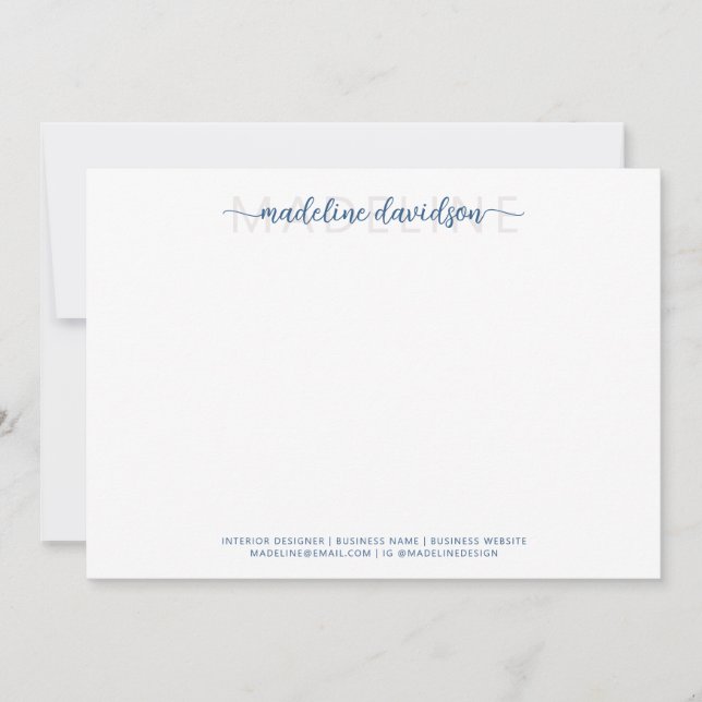 Simple Girly Light Navy Blue Name Stationery Card (Front)