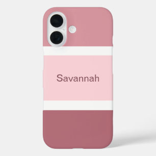 Simple Girly Pink And White Stripes Personalised iPhone 16 Case