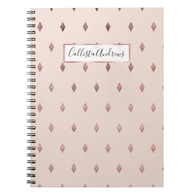 Simple Girly Rose Gold Blush Pink Diamond Pattern Notebook (Front)