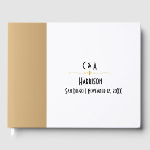 Simple Glam Gold and White Couples Monogrammed Guest Book