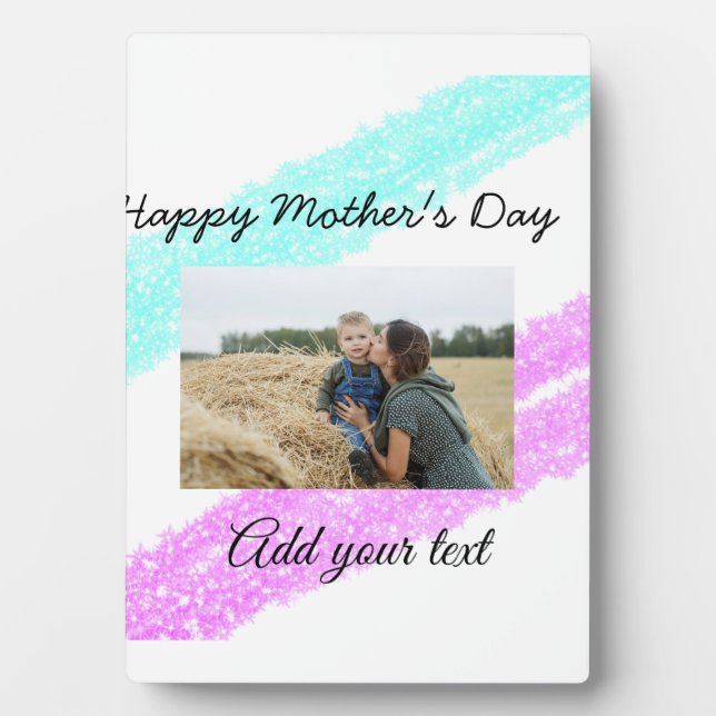 Simple glitter pink blue mothers day add name phot plaque (Front)