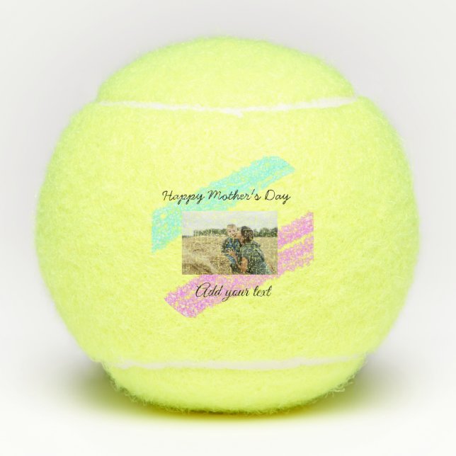 Simple glitter pink blue mothers day add name phot tennis balls (Front)